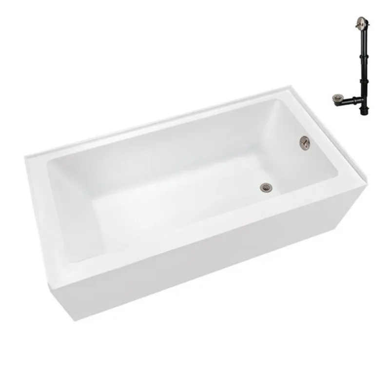 Streamline 60 x 32-in Glossy White Acrylic Right-Hand Drain Alcove Bathtub - External Brushed Nickel Drain