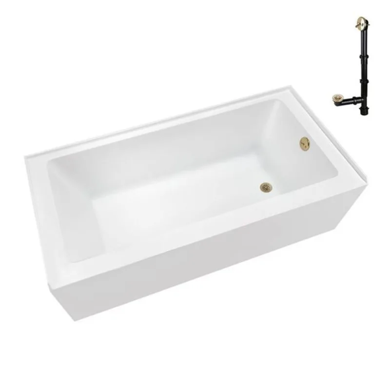 Streamline 60 x 32-in Glossy White Acrylic Right-Hand Drain Alcove Bathtub - External Polished Brass Drain