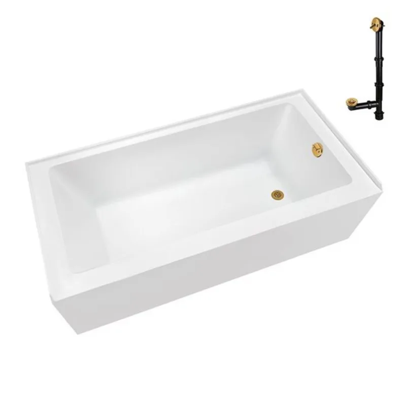 Streamline 66 x 32-in Glossy White Acrylic Right-Hand Drain Alcove Bathtub - External Brushed Gold Drain