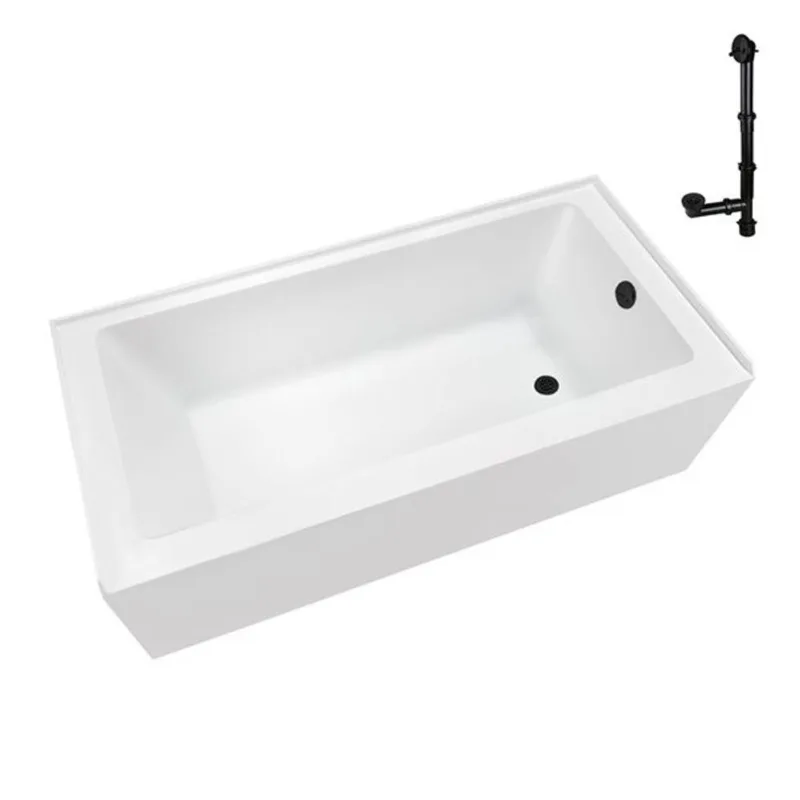 Streamline 66 x 32-in Glossy White Acrylic Right-Hand Drain Alcove Bathtub - External Matte Black Drain