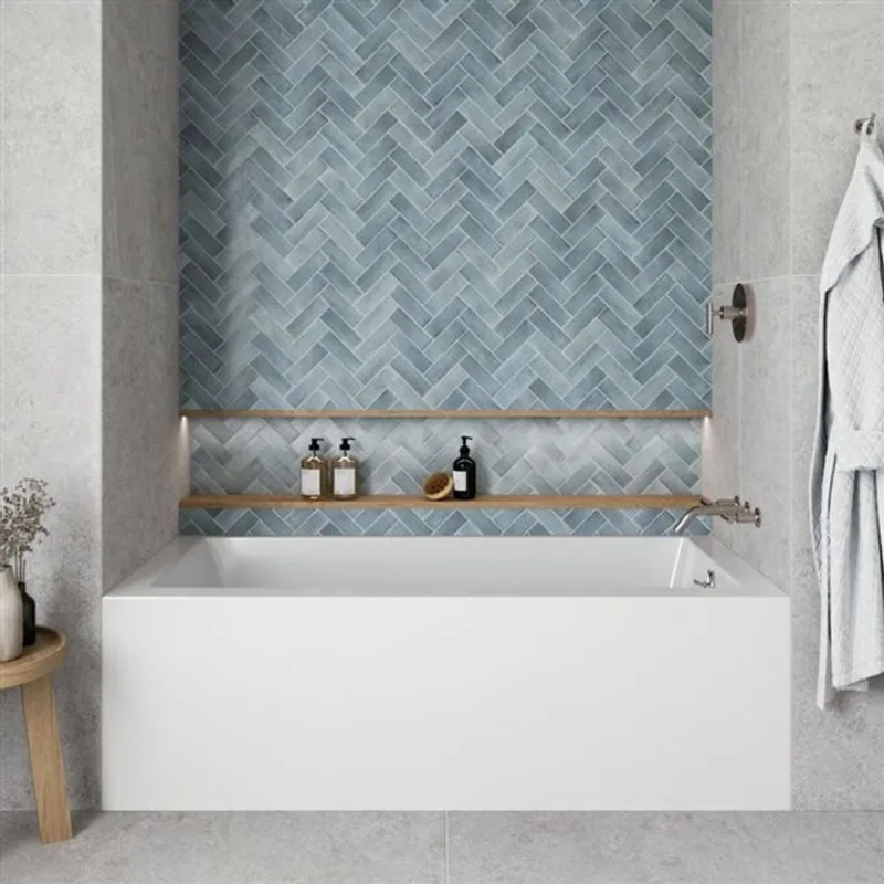 Streamline 66 x 32-in Glossy White Acrylic Right-Hand Drain Alcove Bathtub - Brushed Nickel Drain