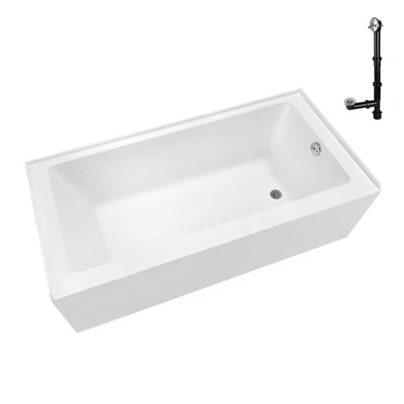 Streamline 52-gal. 66 x 32-in Glossy White Acrylic Right-Hand Drain Alcove Bathtub - External Polished Chrome Drain