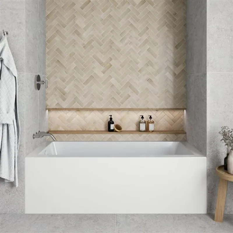 Streamline 66 x 32 x 21.3-in Glossy White Acrylic Right-Hand Drain Alcove Bathtub - External Glossy White Drain