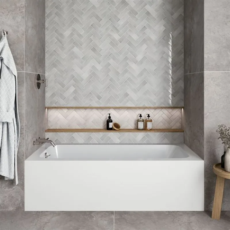 Streamline 66 x 32 x 20.3-in Glossy White Acrylic Left-Hand Drain Alcove Bathtub - External Brushed Nickel Drain