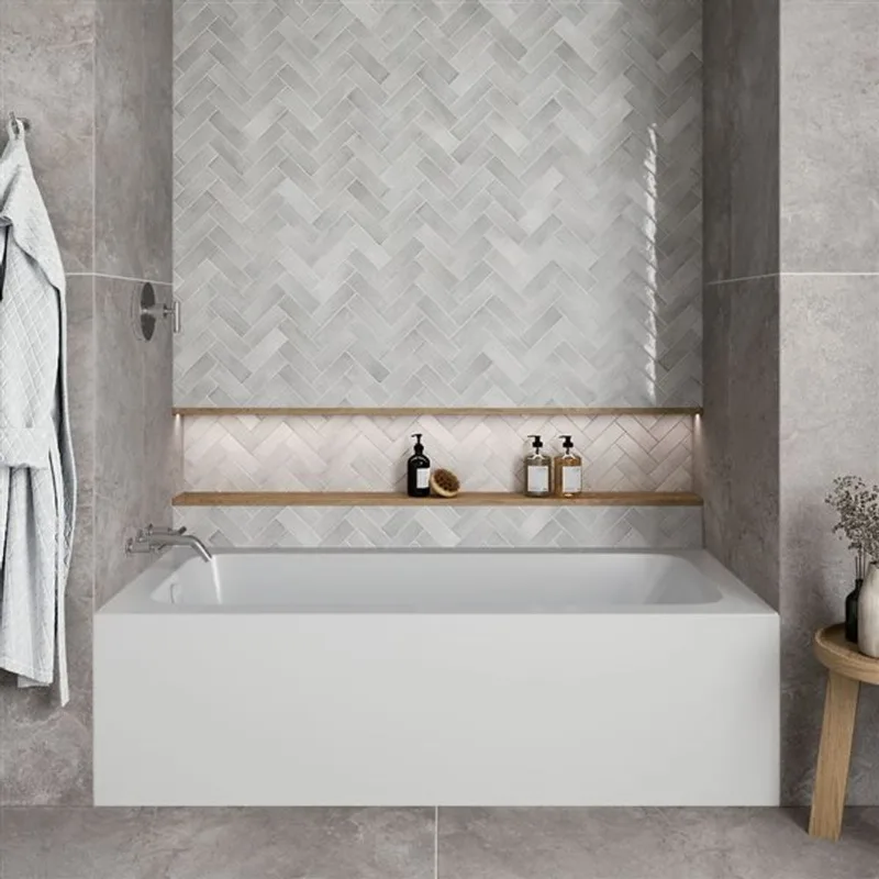 Streamline 66 x 32 x 20.3-in Glossy White Acrylic Left-Hand Drain Alcove Bathtub - External Glossy White Drain