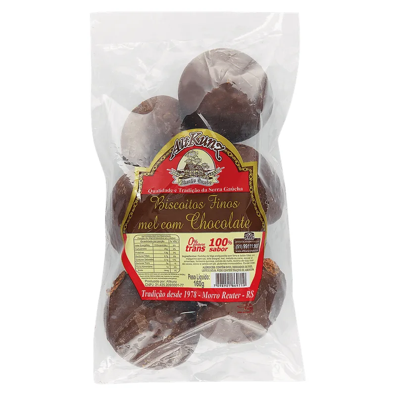 Biscoito AltKunz Mel com Chocolate 160g