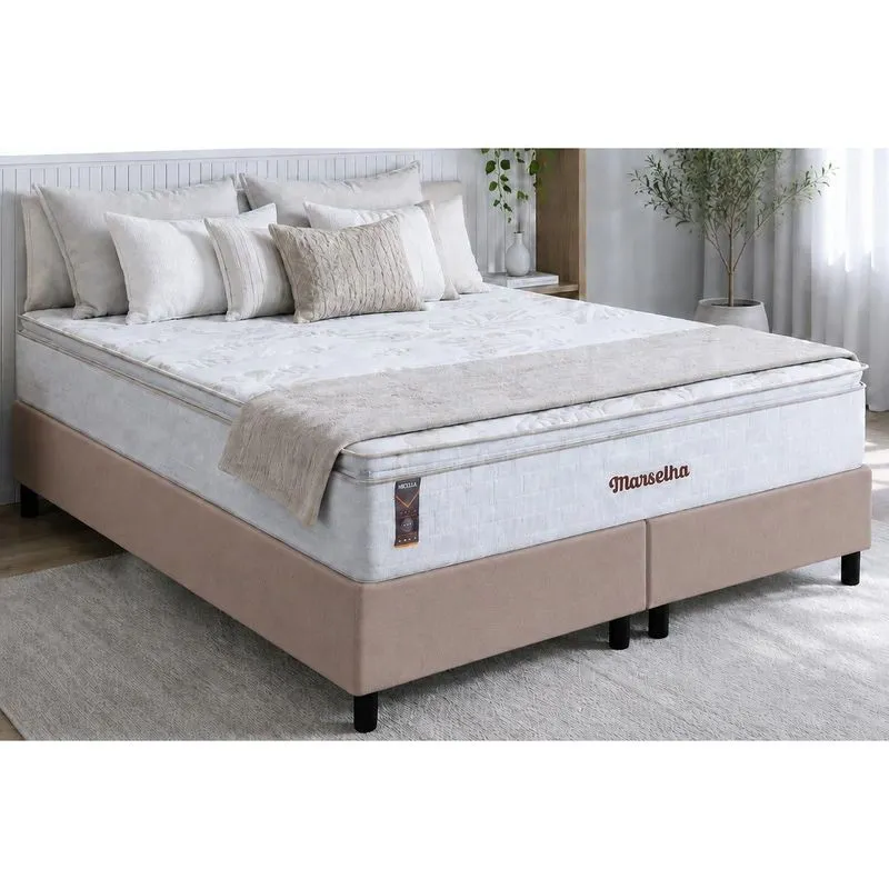 Cama Box CRC King +Colchão Molas Ensacadas Marselha Hellen 193x203x28