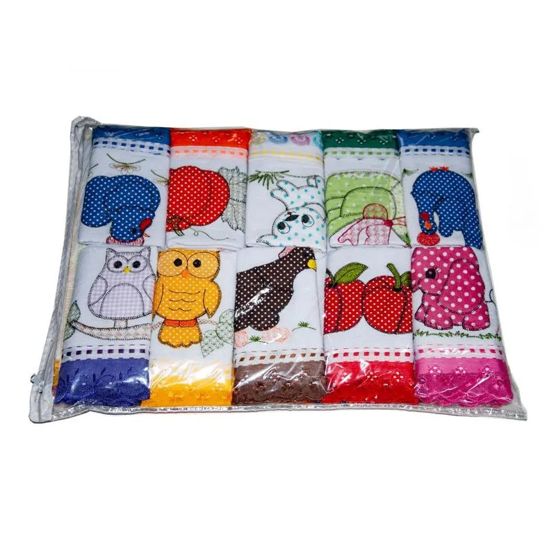 Pano De Prato Patchwork Com Bordado Inglês 80 Unidades