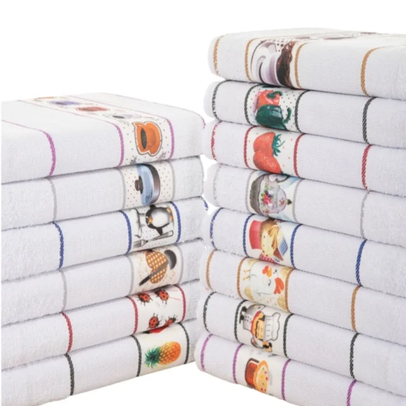 Kit 10 Pano de Prato/Copa Transfer Estampado Atoalhado Para Cozinha 45x70cm 100% Algodão