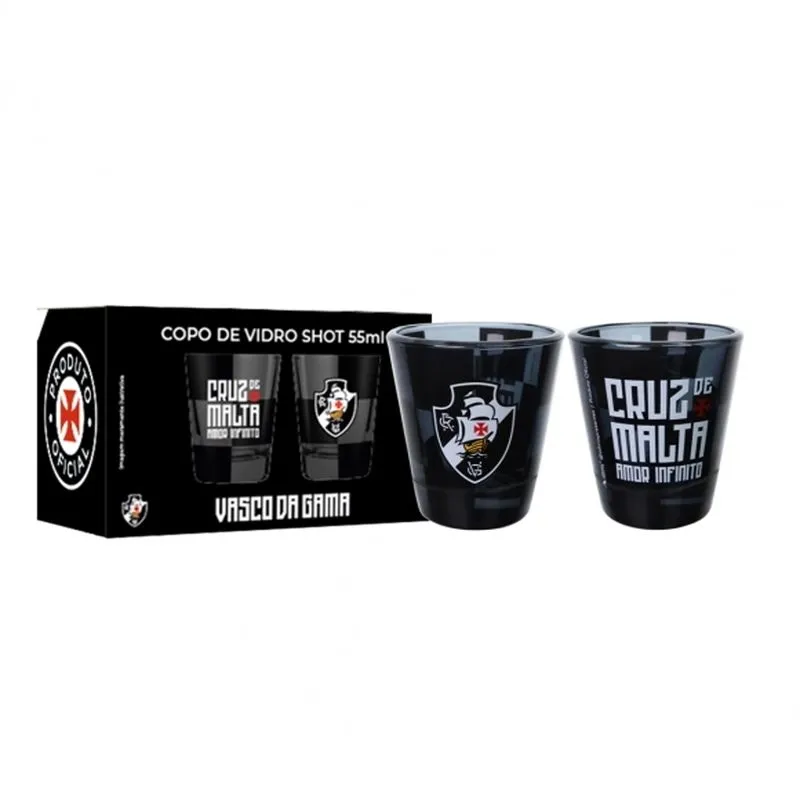 Copo Shot Dose Allmix Vidro Oficial Licenciado Vasco Da Gama Football Club 55ml Cada Luva Com 2 Unid Preto