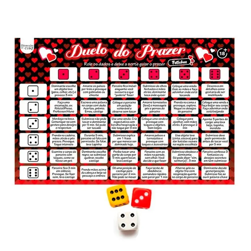 Duelo do Prazer Fetiches +18 Jogo de Tabuleiro com Desafios Eróticos Diversão ao Cubo