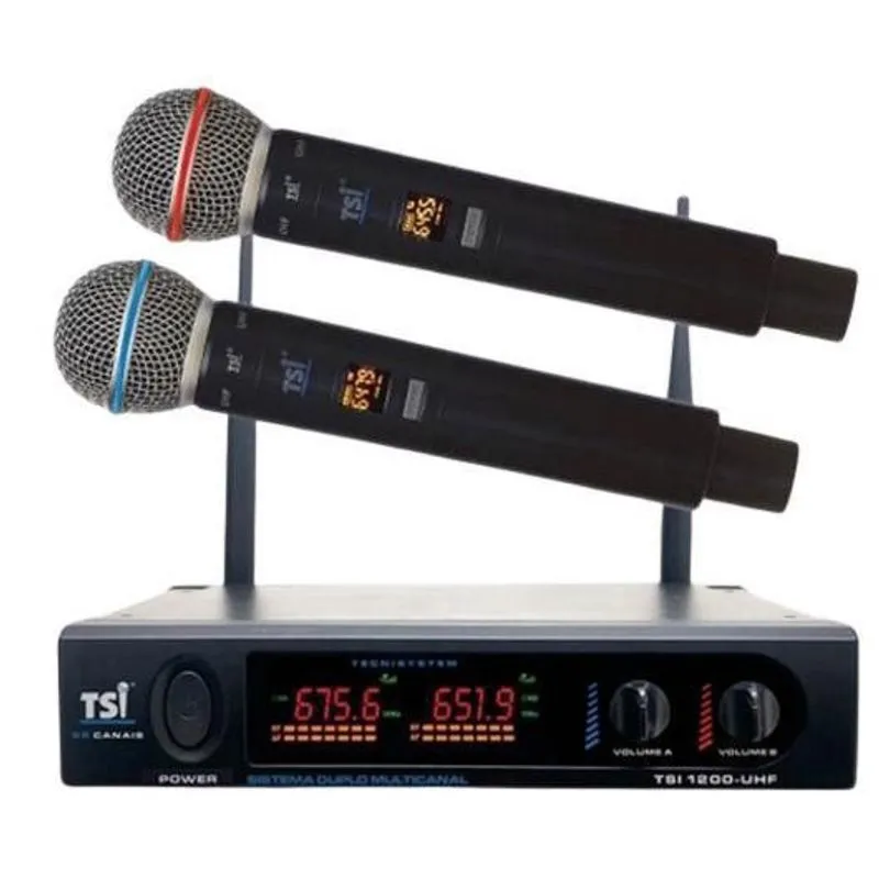 Microfone Sem Fio Duplo Tsi 1200 Uhf 96 Canais