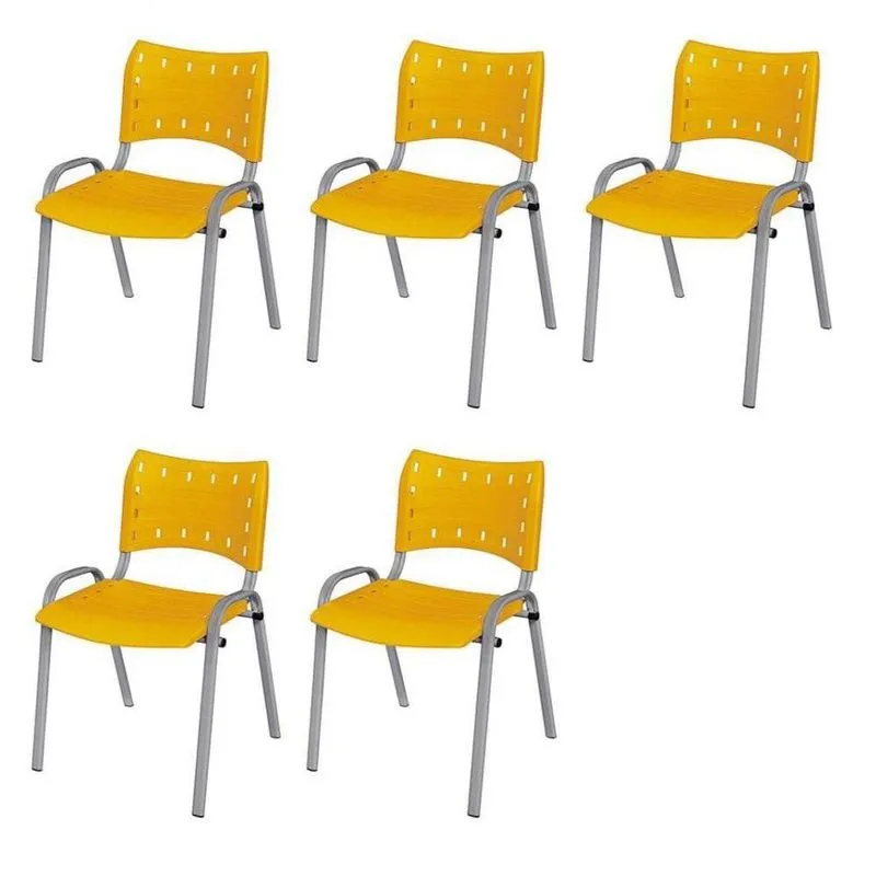 Cadeira Iso Base Cinza, Igreja, Escola, Escritório - Amarelo Kit 5 Peças