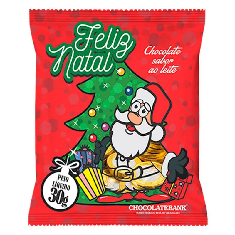 Moedas Sabor Chocolate Natalinas 30g - Chocolatebank
