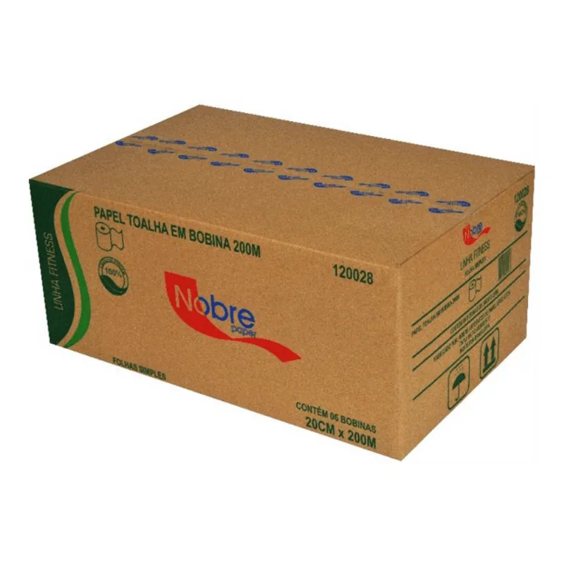 Papel Toalha Bobina 100% Celulose Nobre Fitness Com 6 Rolos De 200 Metros