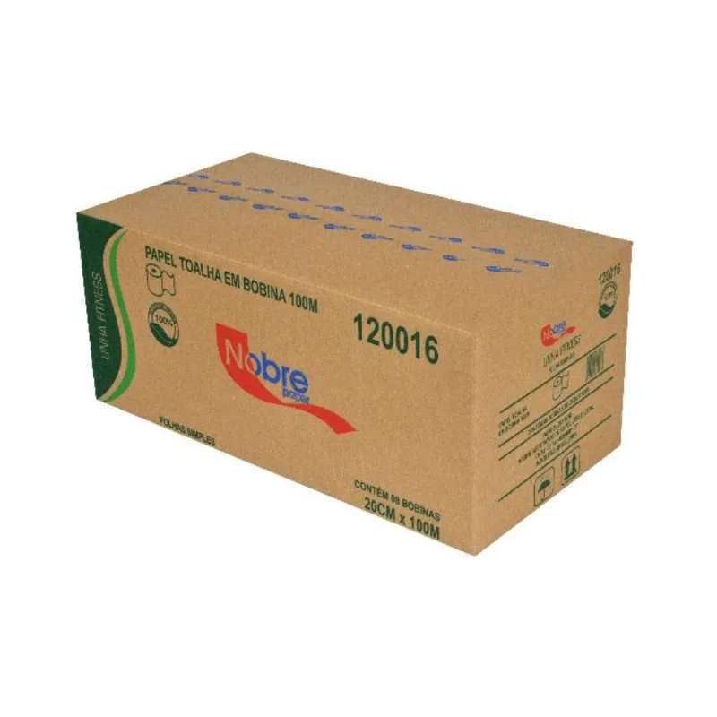 Papel Toalha Bobina 100% Celulose Nobre Fitness 8 Rolos De 100m Nobre