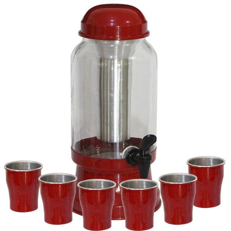 Barrica Suqueira 3,2l Com Copos E Porta Gelo - Vermelho Pig.