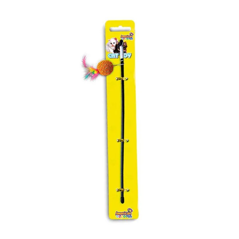Brinquedo Cat Toy Bolinha Com Penacho E Haste Para Gatos