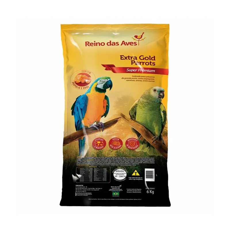 Ração Reino Das Aves Extra Gold Parrots Para Pássaros - 6kg