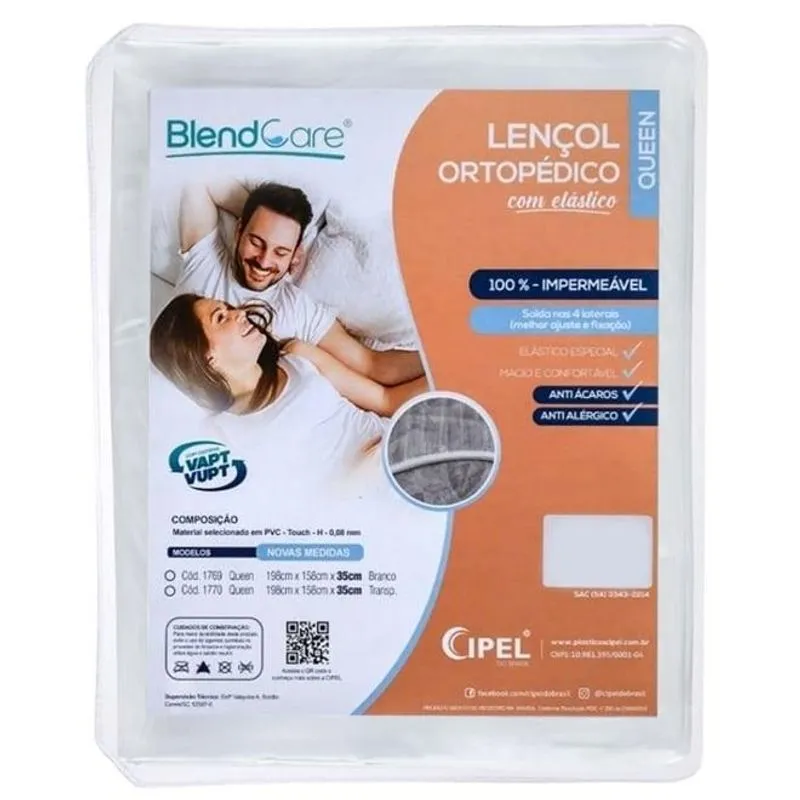 Lençol Impermeável Capa Protetor com Elástico Queen Cipel Transparente