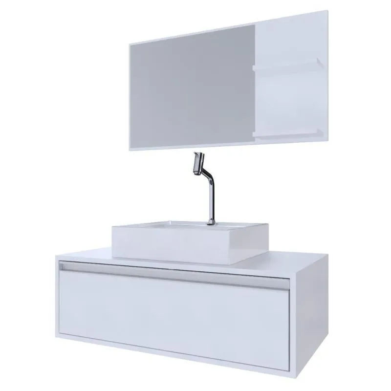 Conjunto Gabinete Banheiro Real 80 Branco C/cuba + Espelheira C/espelho + Torneira E Válvula