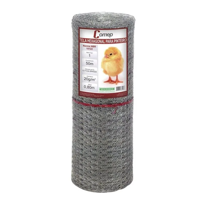 Tela Hexagonal Para Pinteiro Comep Zincagem Leve 0,80m X 50m