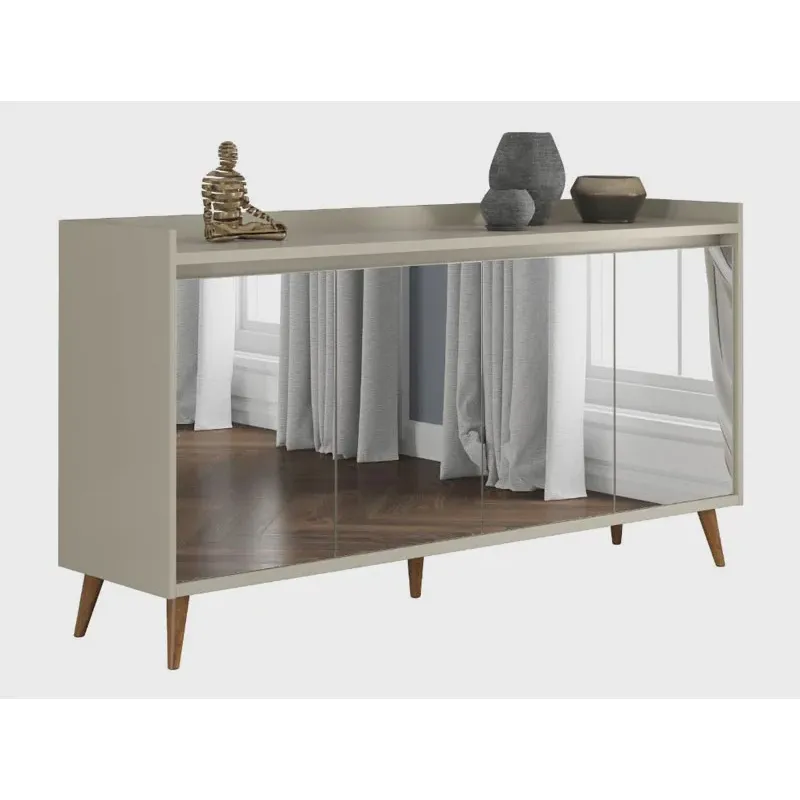 Balcao Buffet Retrô com Espelho Delta 4 Portas Off White - MoveisAqui