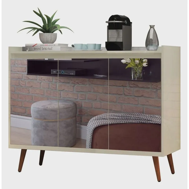 Buffet Aparador Retrô com Espelho Delux 3 Portas Off White - MoveisAqui