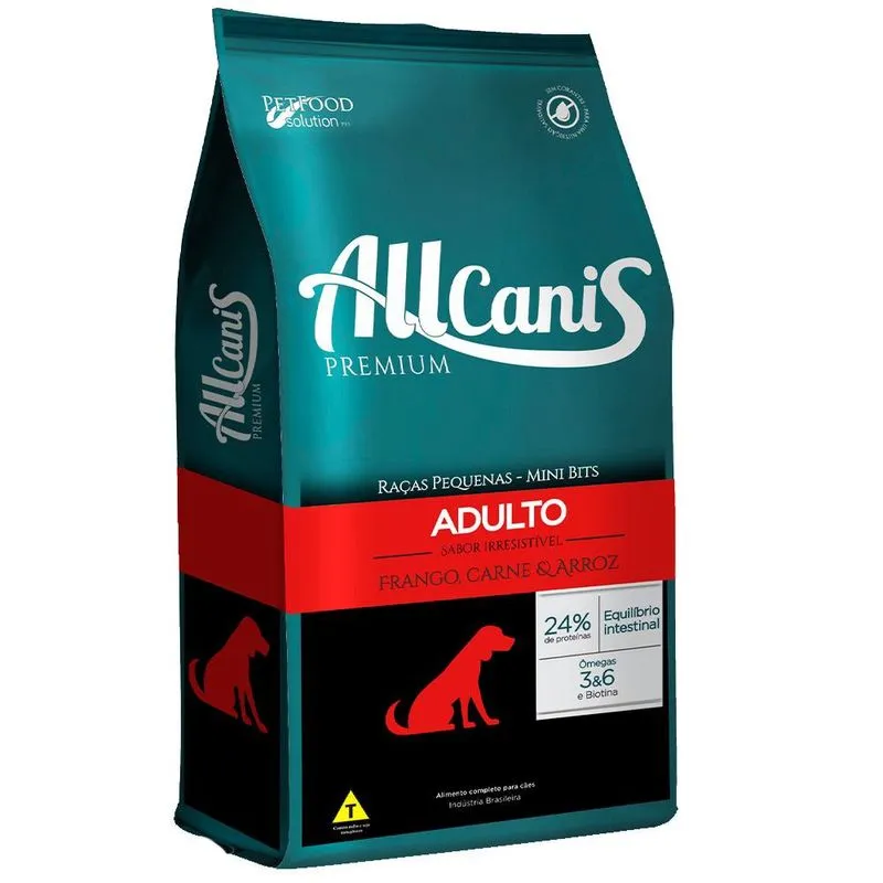 Ração Allcanis Premium Adulto Raças Pequenas Frango, Carne e Arroz - 3 Kg