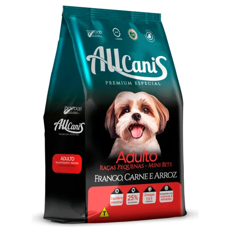 Ração Allcanis Cães Adultos Raças Pequenas Frango, Carne e Arroz