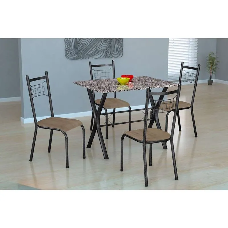 Conjunto de Mesa Miame 110 cm com 4 Cadeiras Lisboa Preto e Nature Bege