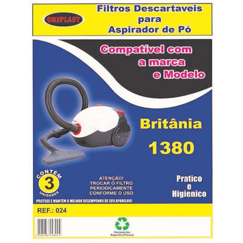 Kit Com 6 Sacos Descartáveis Aspirador De Pó Britania 1380