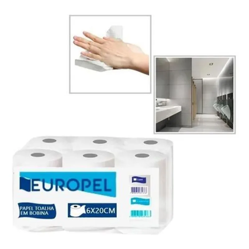 Kit 06 Rolo Papel Toalha Secar Mãos Banheiro Branco Europel