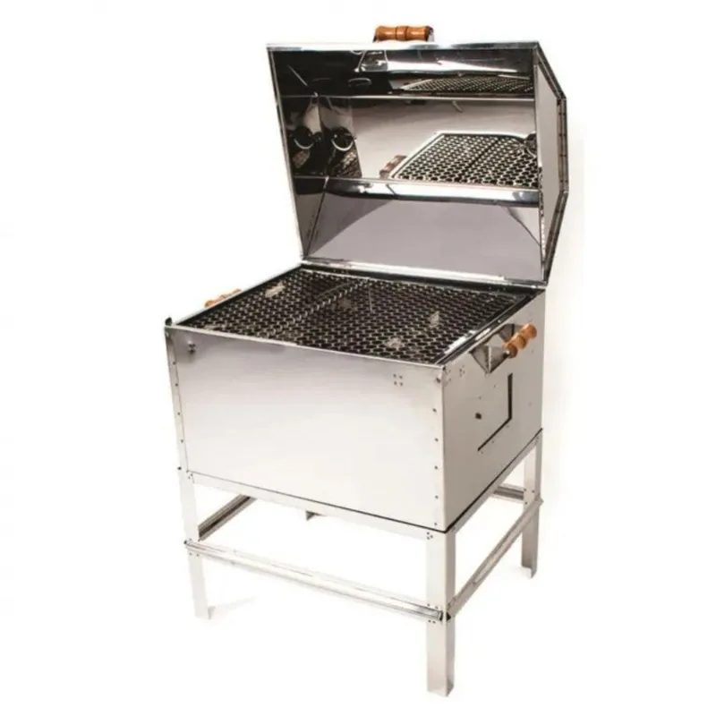 Churrasqueira Inox Grande Móvel Portátil Com Tampa E Grelha 58x50x85