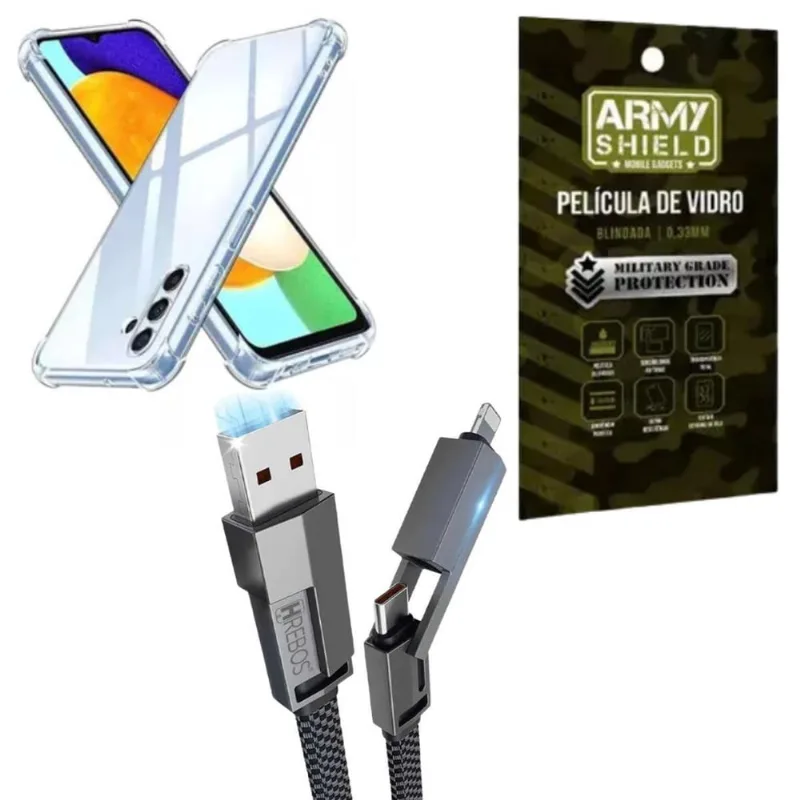 Capinha Para Galaxy A15 + Cabo Usb 4 Em 1 + Pelicula