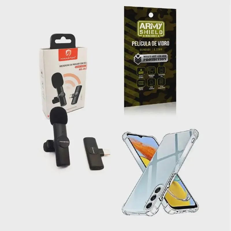 Kit Microfone Bluetooth + Capinha Samsung M54 5g 6.7 e Película de Vidro 3D