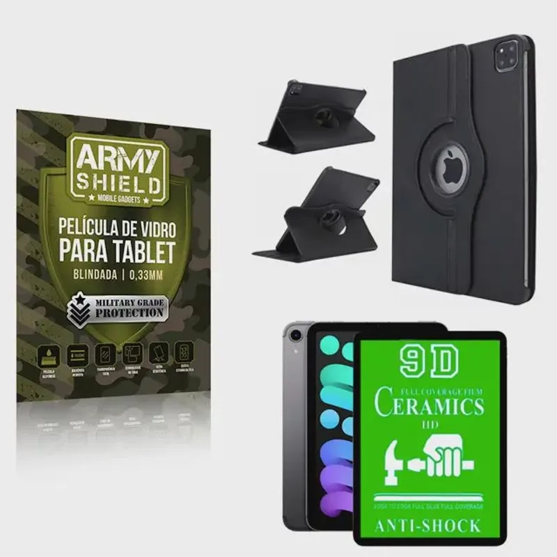 Kit Capa Giratória com Película de Cerâmica 9D iPad Pro 12.9' 2020 2021