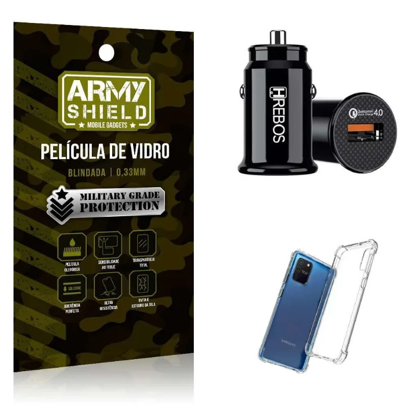 Carregador Veicular Com Capa Samsung S10 Lite E Película 3D