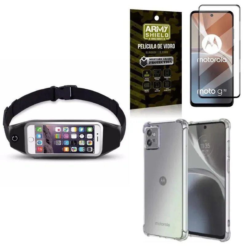 Kit Pochete Para Corrida Moto G32 Capa E Película 3d