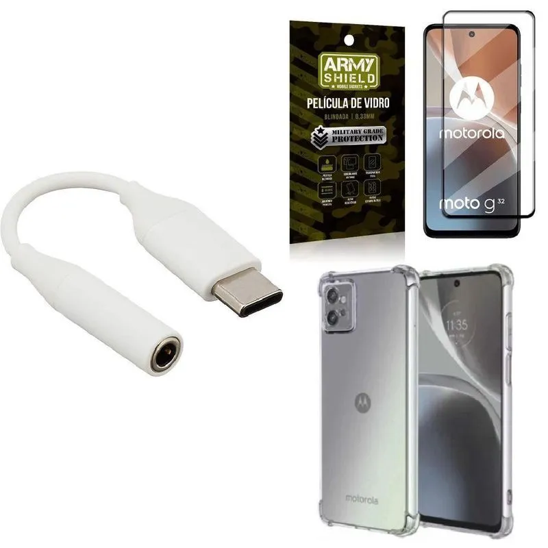 Capinha Moto G32 + Adaptador Tipo C + Película De Vidro 3D