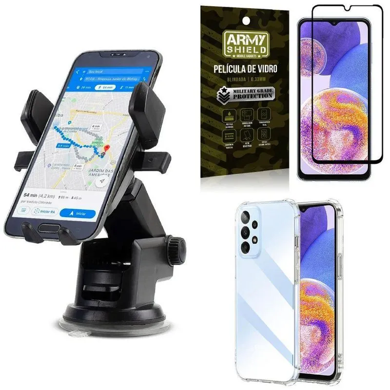 Capa Samsung A23 4g + Suporte Veicular Automático + Película