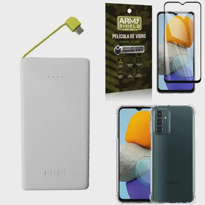 Kit Capinha Samsung M23 5G + Carregador Portátil 10K + Película 3D Armyshield