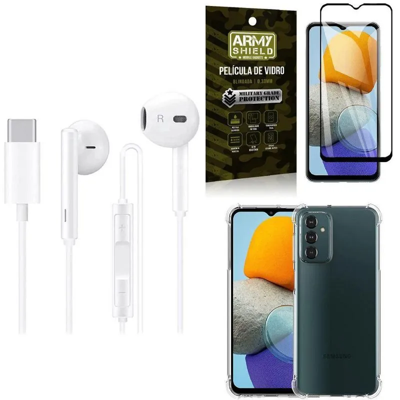 Kit Capa Samsung M23 5g + Fone De Ouvido Tipo C + Película