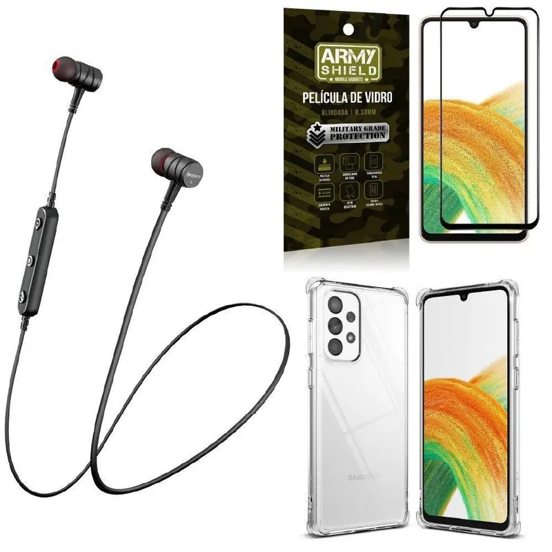 Capinha Samsung A33 5g + Fone Bluetooth Hs-615 + Película 3d