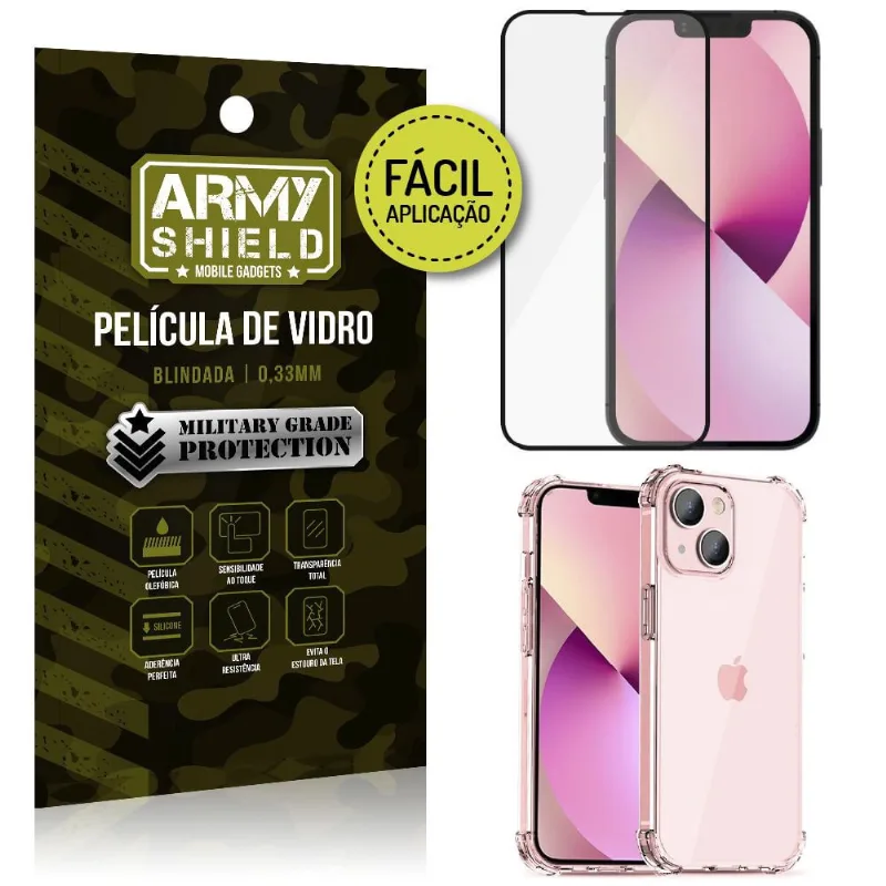 Kit iPhone 13 Mini 5.4 Película 3D Fácil Aplicação + Capa Anti Impacto - Armyshield