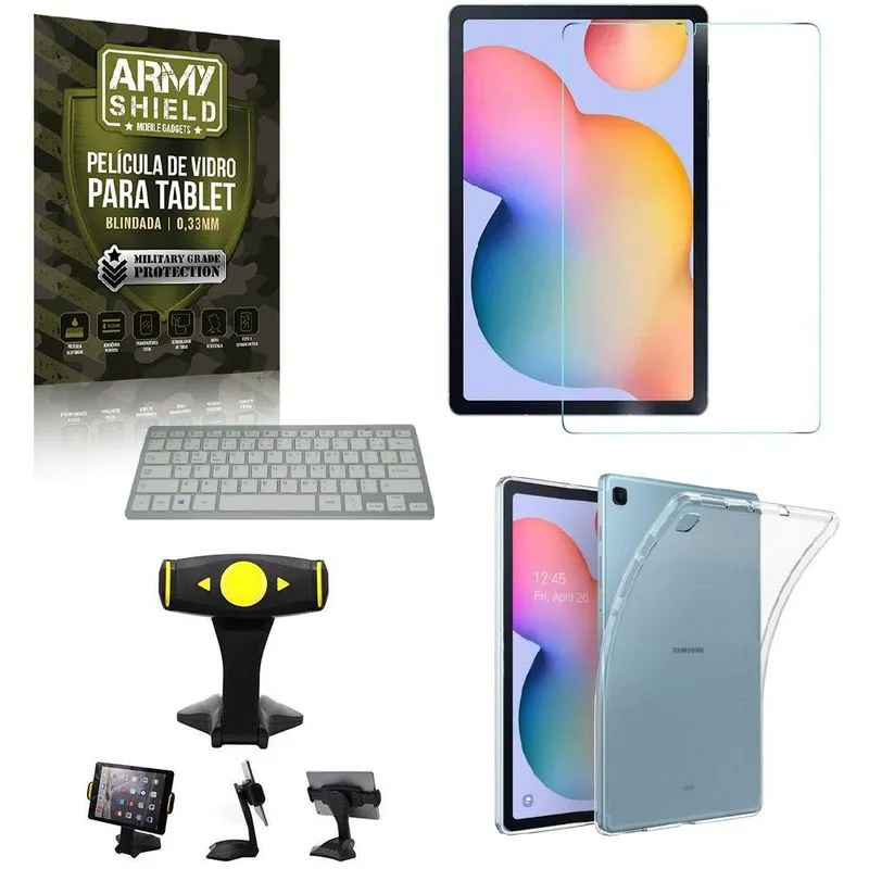Suporte de Mesa para Tablet Samsung S6 Lite 10.4 P610/P615 + Teclado + Capa Anti Shock + Pelicula