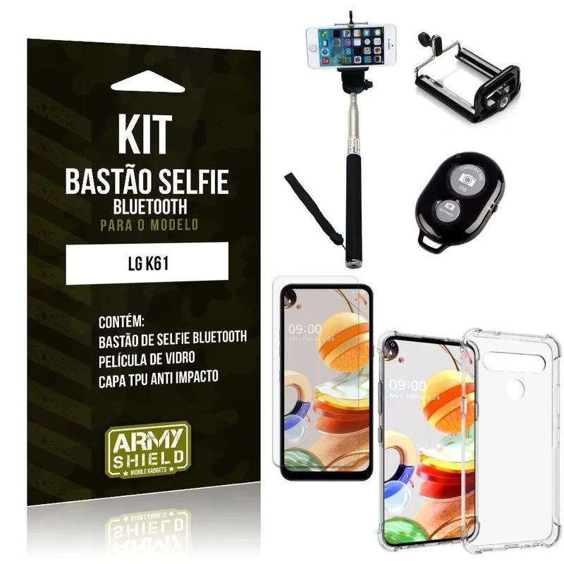 Bastão De Selfie Bluetooth Lg K61 + Capinha +película Vidro