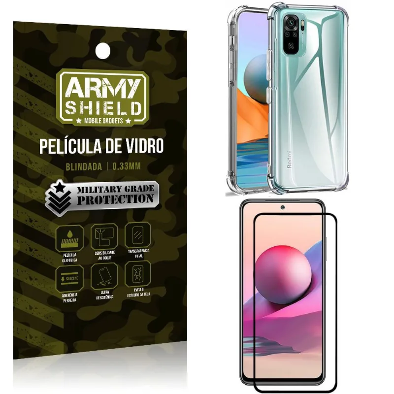 Kit Redmi Note 10S Capinha Anti Impacto + Película de Vidro 3D - Armyshield
