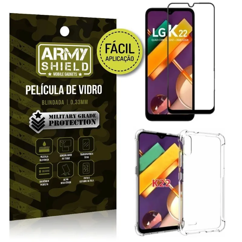 Kit Película 3D Fácil Aplicação LG K22 Película 3D + Capa Anti Impacto - Armyshield