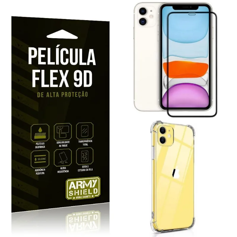 Capa Anti Impacto + Película Flex 9D Cobre a Tela Toda Blindada iPhone 11 6.1 - Armyshield